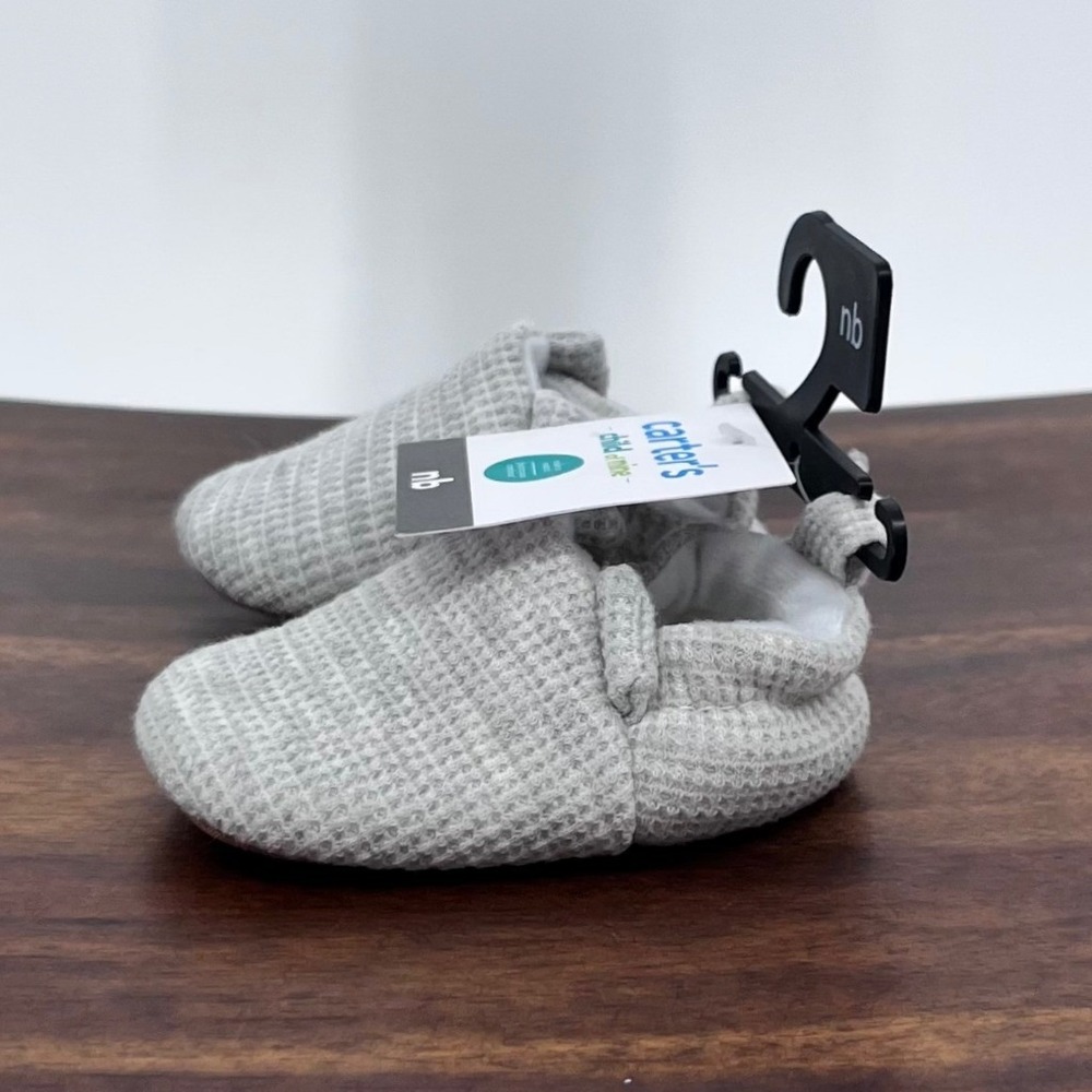 Carters Gray Booties Unisex Newborn NB Waffle Knit Soft Sole Slip On Shoes NEW